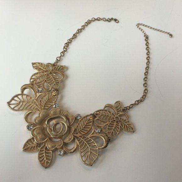 Goldtone Floral Statement Necklace - Picture 2 of 3